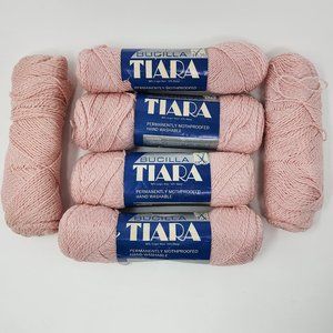 Vintage Bucilla Tiara Pink Wool Silver Metallic Yarn 6 Skeins 12.6 Ounces Total
